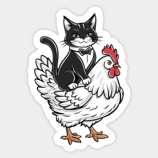 Tuxedo Cat On A Chicken Sticker